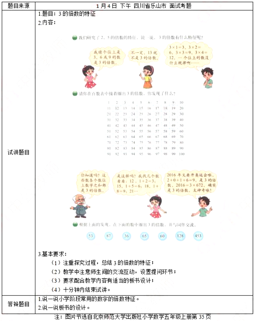 幼儿中小学面试,历年真题,教师资格证考试《小学数学专业面试》真题汇编