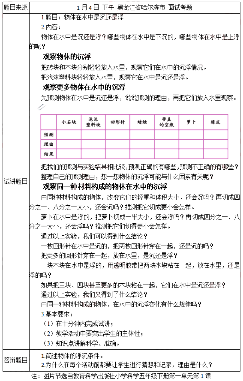 幼儿中小学面试,历年真题,教师资格证考试《小学科学专业面试》真题汇编