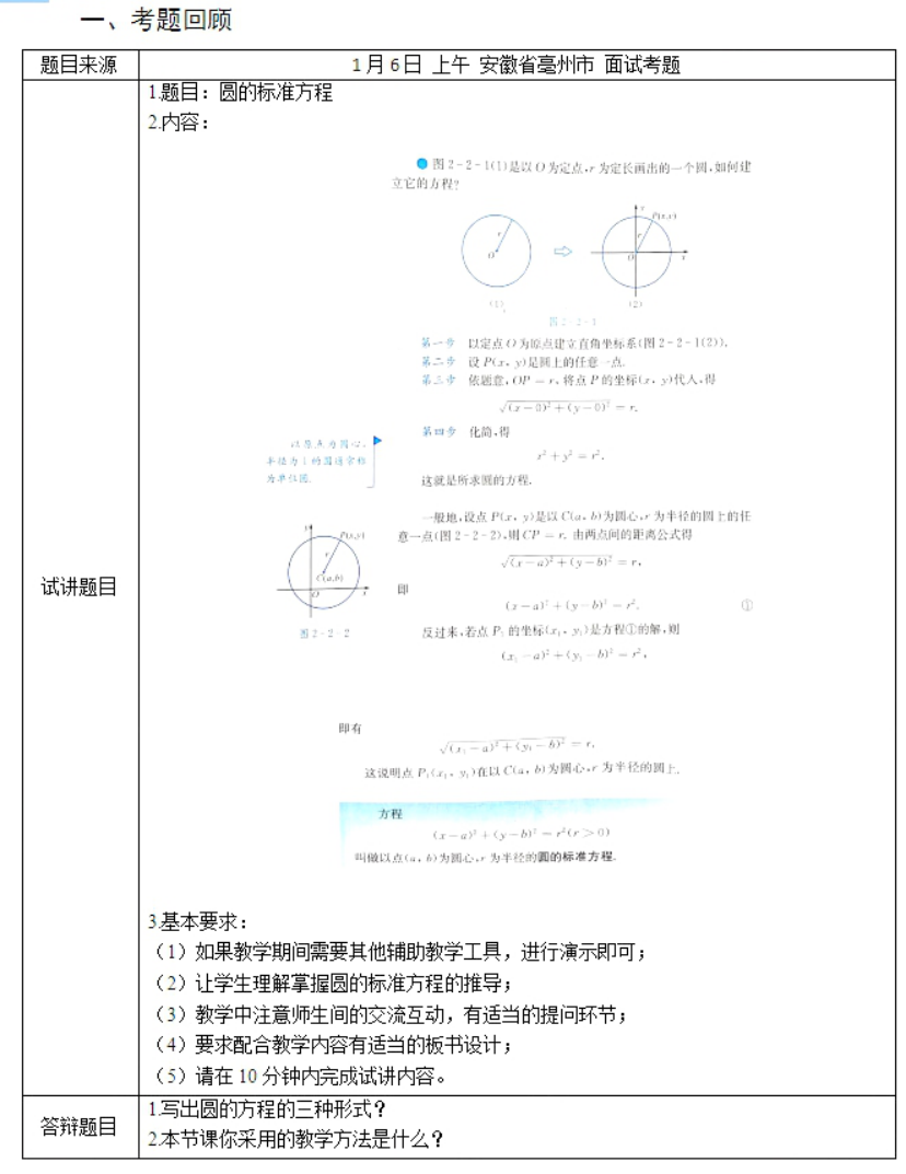 幼儿中小学面试,历年真题,教师资格证考试《高中数学专业面试》真题汇编