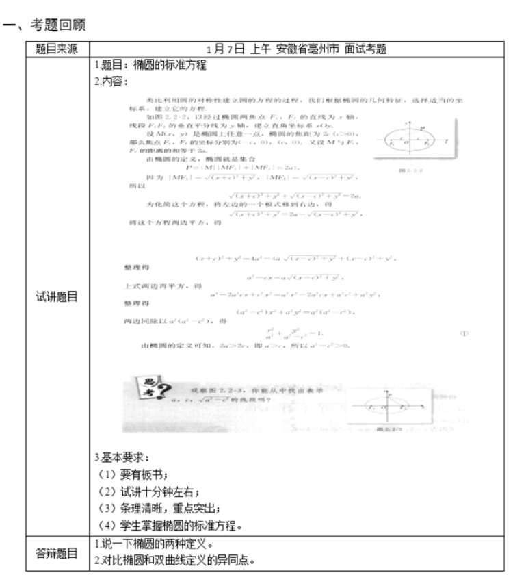 幼儿中小学面试,历年真题,教师资格证考试《高中数学专业面试》真题汇编