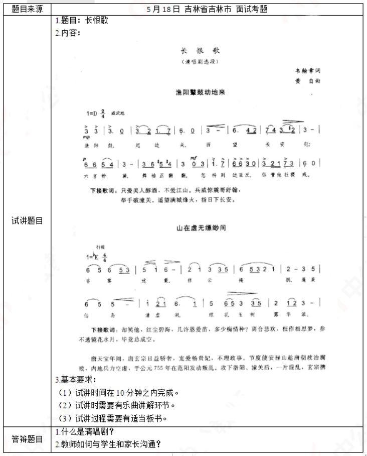 幼儿中小学面试,历年真题,教师资格证考试《高中音乐专业面试》真题汇编