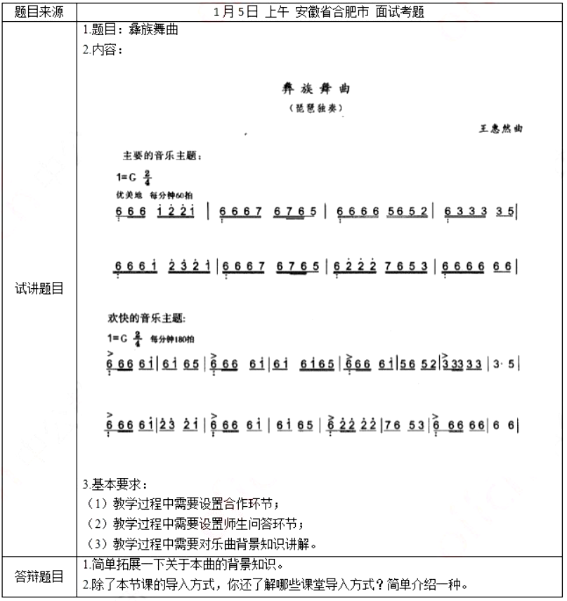 幼儿中小学面试,历年真题,教师资格证考试《高中音乐专业面试》真题汇编