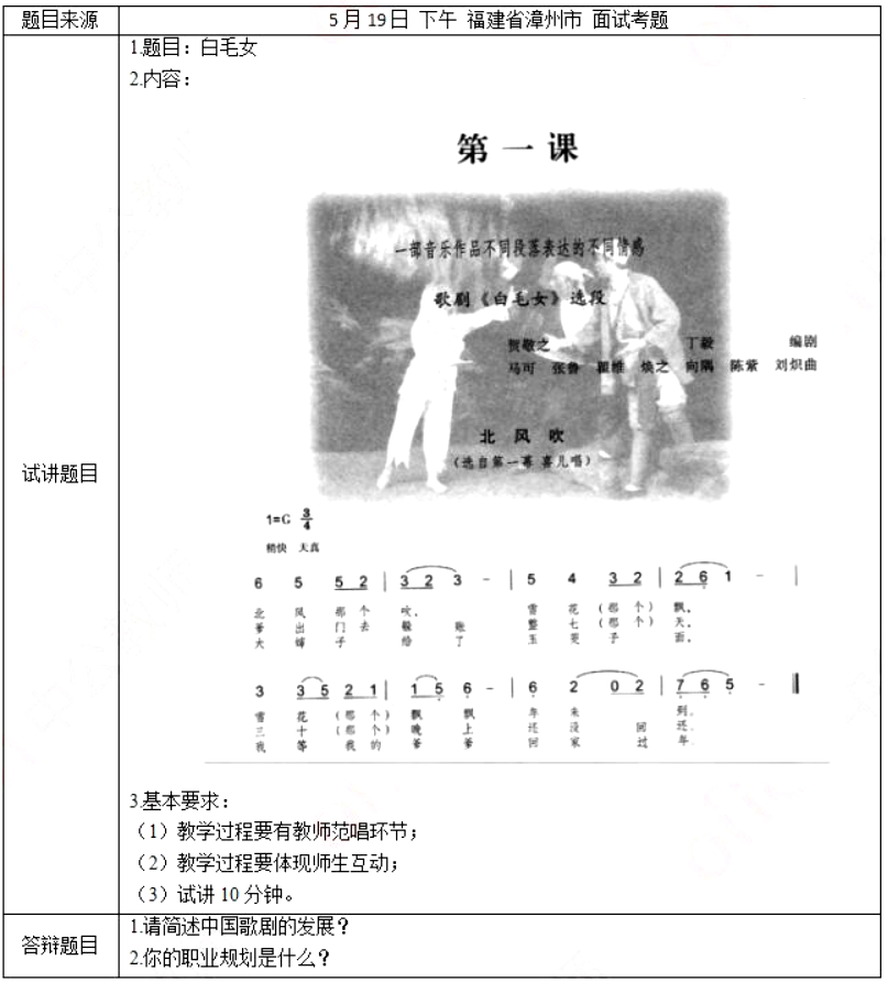 幼儿中小学面试,历年真题,教师资格证考试《高中音乐专业面试》真题汇编