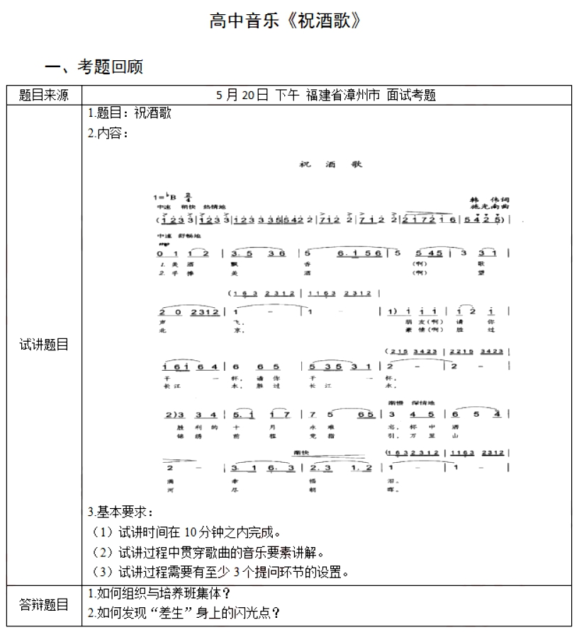 幼儿中小学面试,历年真题,教师资格证考试《高中音乐专业面试》真题汇编