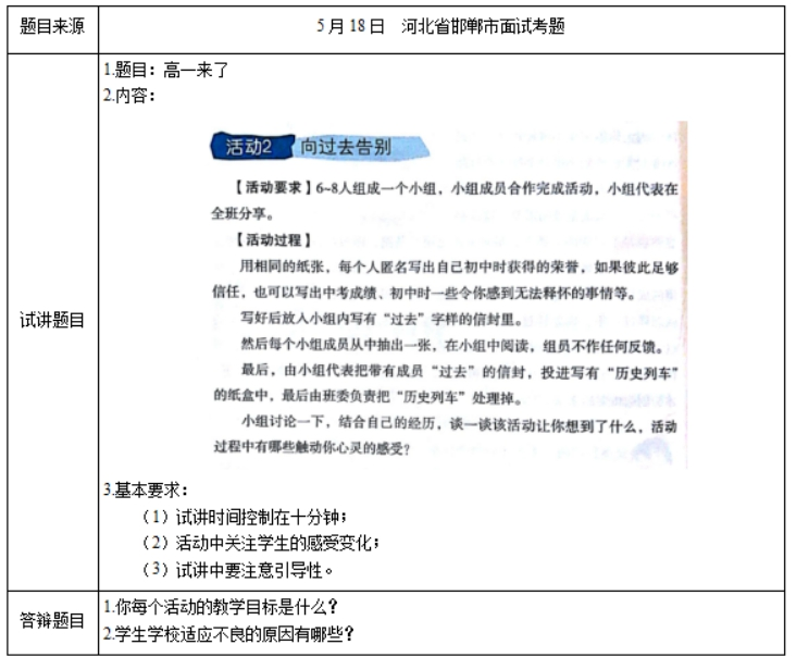 幼儿中小学面试,历年真题,教师资格证考试《高中心理健康专业面试》真题汇编