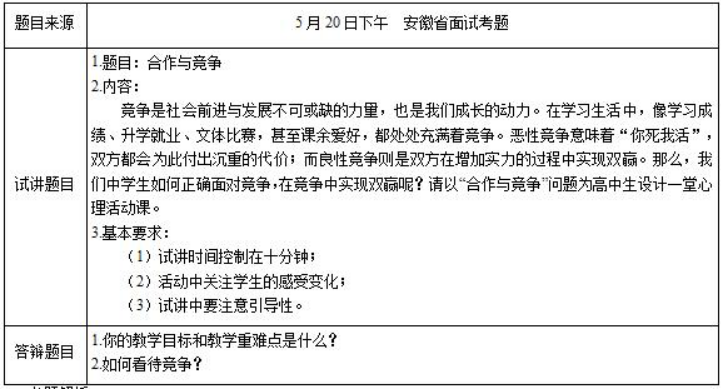 幼儿中小学面试,历年真题,教师资格证考试《高中心理健康专业面试》真题汇编