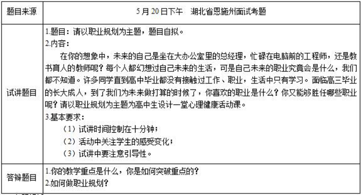 幼儿中小学面试,历年真题,教师资格证考试《高中心理健康专业面试》真题汇编