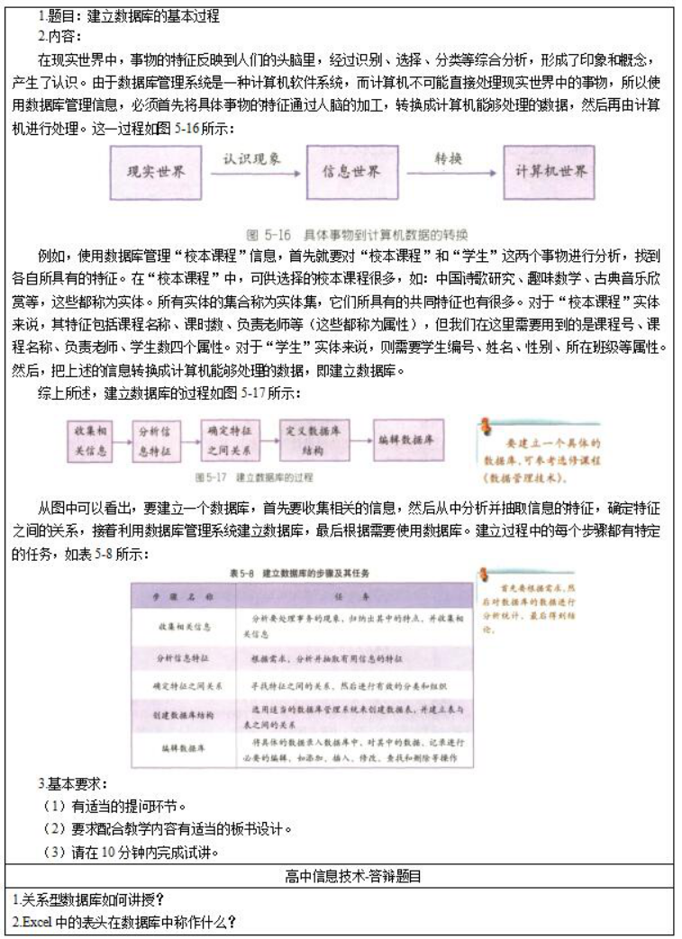 幼儿中小学面试,历年真题,教师资格证考试《高中信息技术专业面试》真题汇编