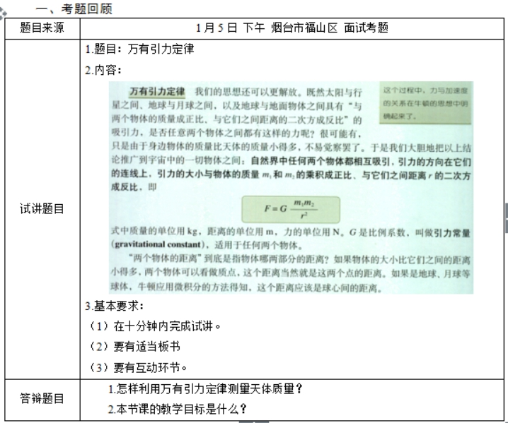 幼儿中小学面试,历年真题,教师资格证考试《高中物理专业面试》真题汇编