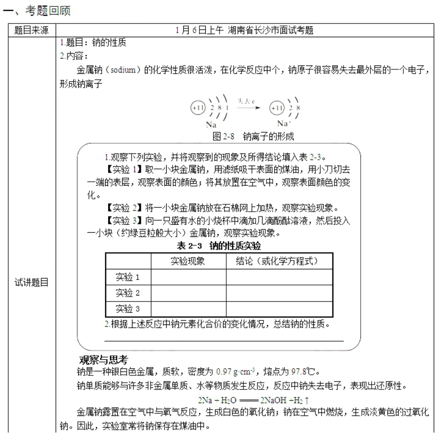 幼儿中小学面试,历年真题,教师资格证考试《高中化学专业面试》真题汇编