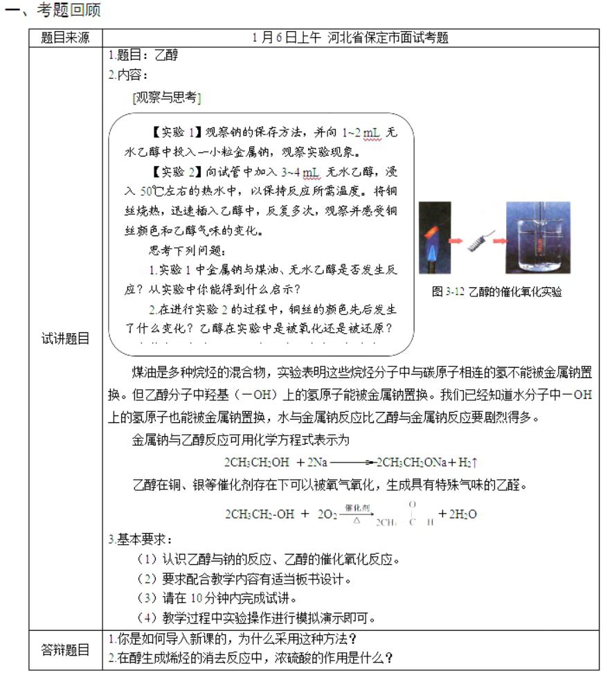 幼儿中小学面试,历年真题,教师资格证考试《高中化学专业面试》真题汇编