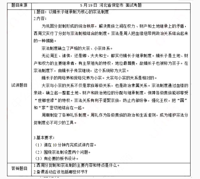 幼儿中小学面试,历年真题,教师资格证考试《高中历史专业面试》真题汇编