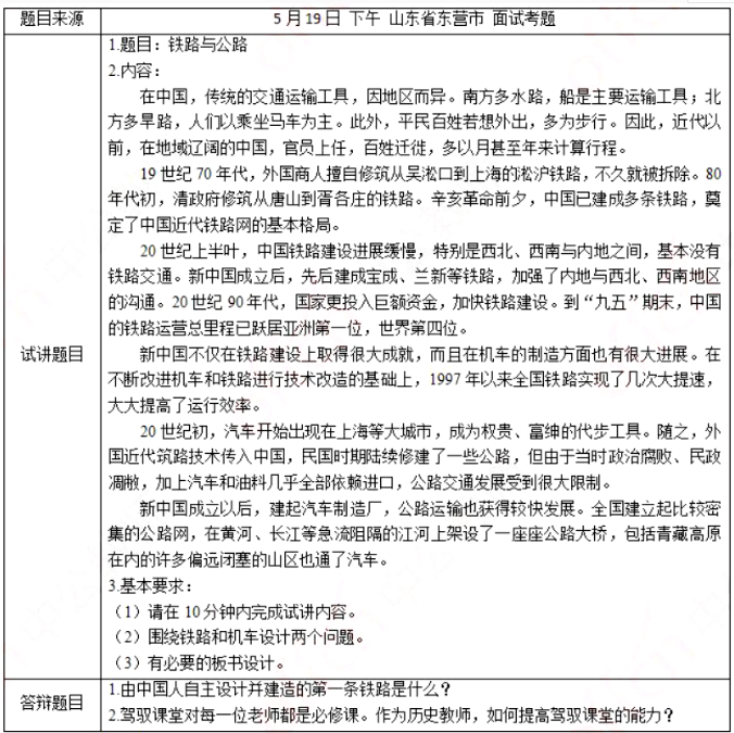 幼儿中小学面试,历年真题,教师资格证考试《高中历史专业面试》真题汇编