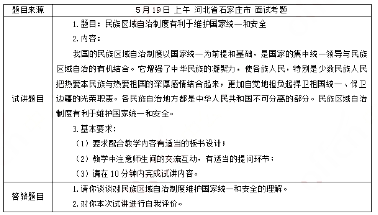 幼儿中小学面试,历年真题,教师资格证考试《高中政治专业面试》真题汇编