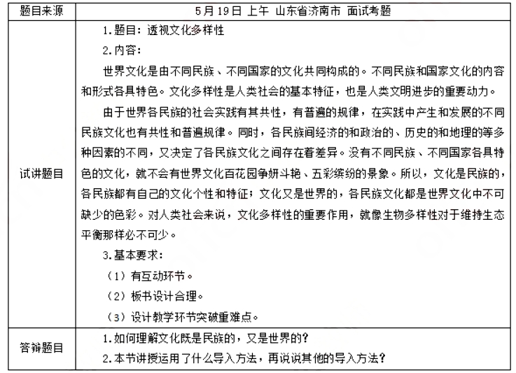 幼儿中小学面试,历年真题,教师资格证考试《高中政治专业面试》真题汇编