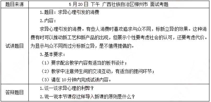 幼儿中小学面试,历年真题,教师资格证考试《高中政治专业面试》真题汇编