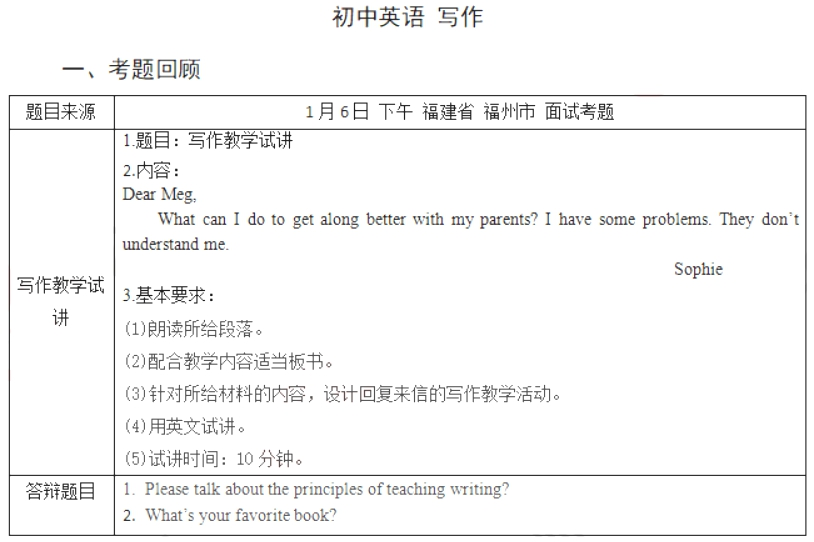 幼儿中小学面试,历年真题,教师资格证考试《初中英语专业面试》真题汇编