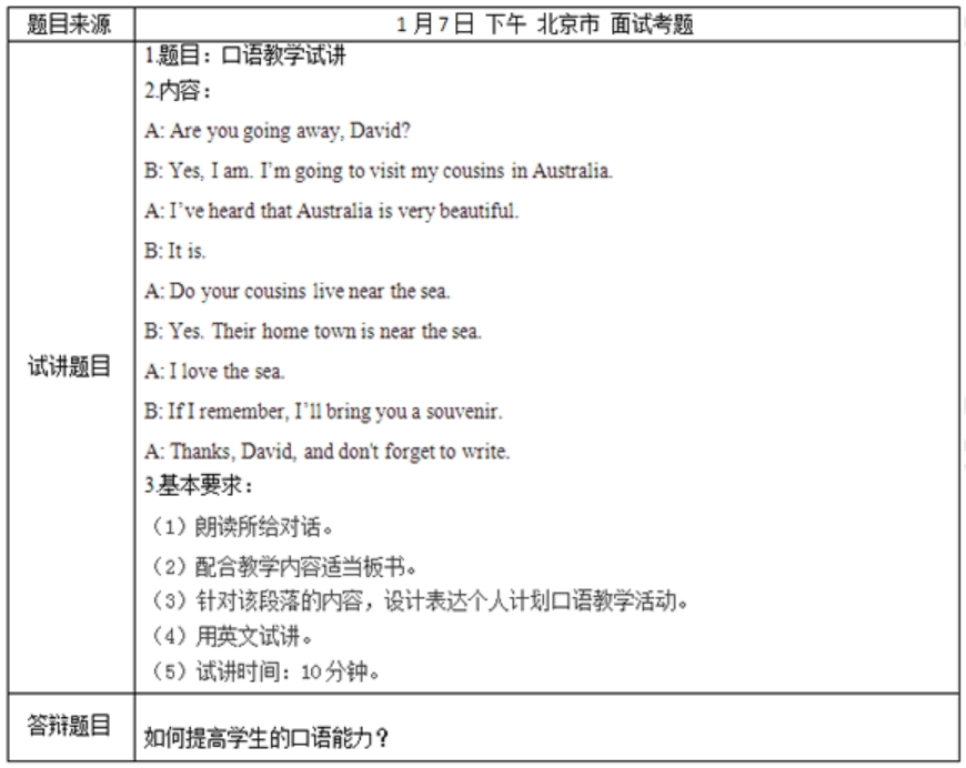 幼儿中小学面试,历年真题,教师资格证考试《初中英语专业面试》真题汇编