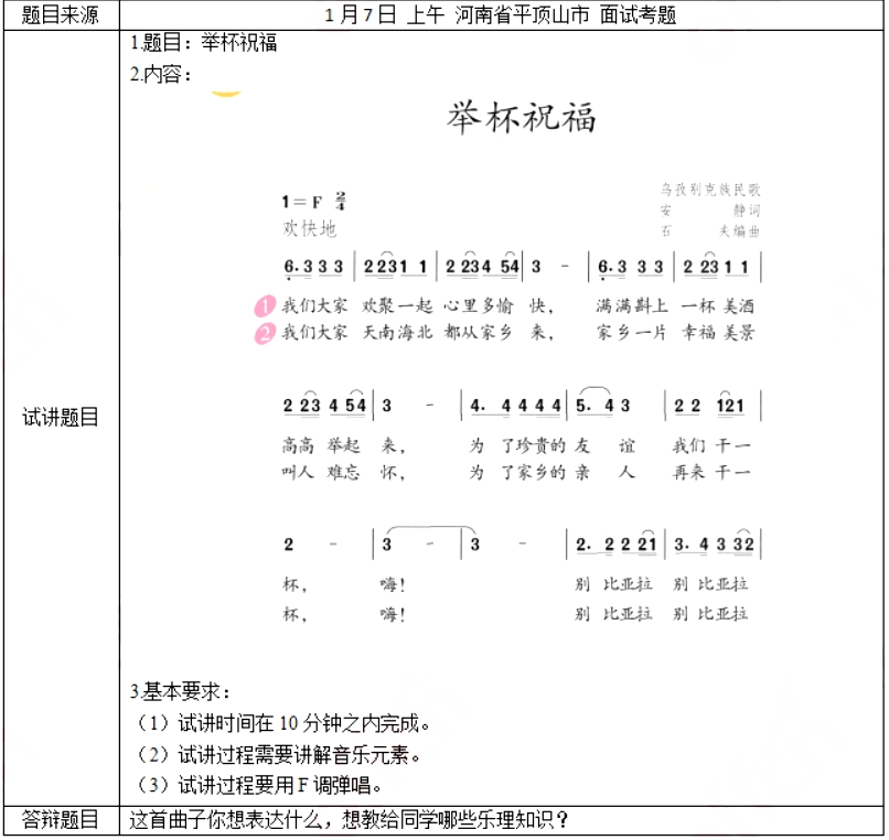 幼儿中小学面试,历年真题,教师资格证考试《初中音乐专业面试》真题汇编