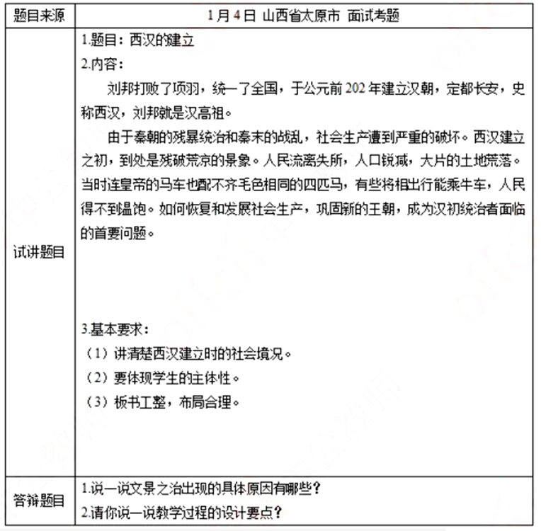 幼儿中小学面试,历年真题,教师资格证考试《初中历史专业面试》真题汇编