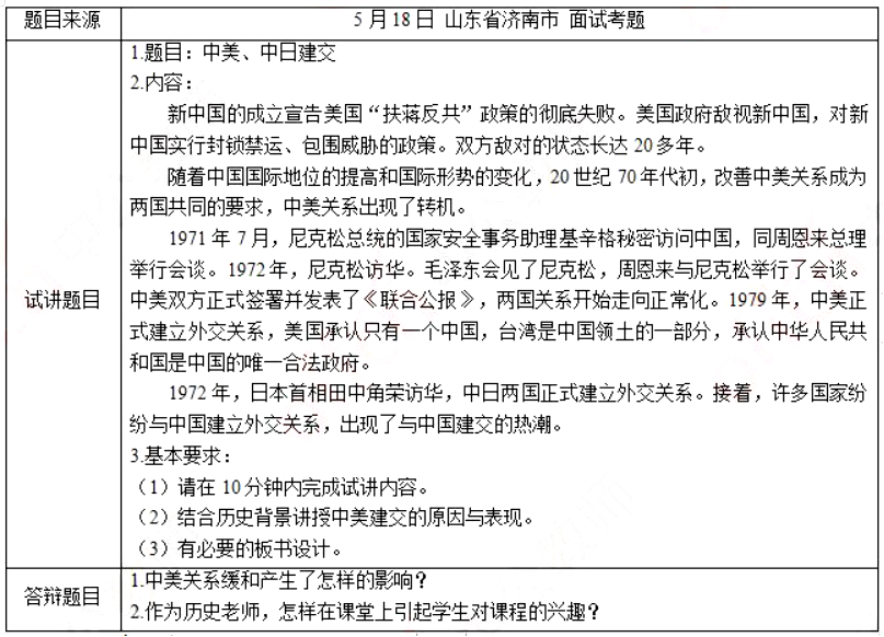 幼儿中小学面试,历年真题,教师资格证考试《初中历史专业面试》真题汇编