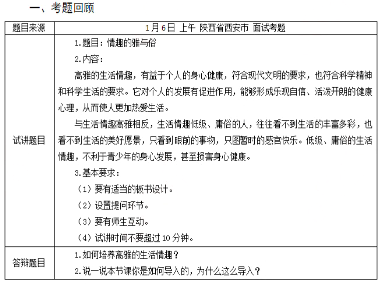 幼儿中小学面试,历年真题,教师资格证考试《初中政治专业面试》真题汇编