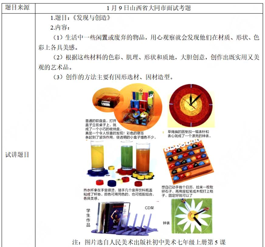 幼儿中小学面试,历年真题,教师资格证考试《初中美术专业面试》真题汇编